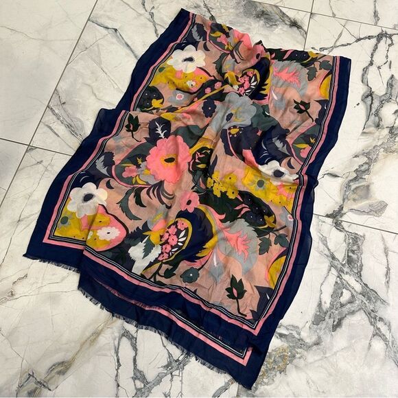 Talbots | bold navy with pink paisley oblong spring summer scarf - Picture 1 of 8